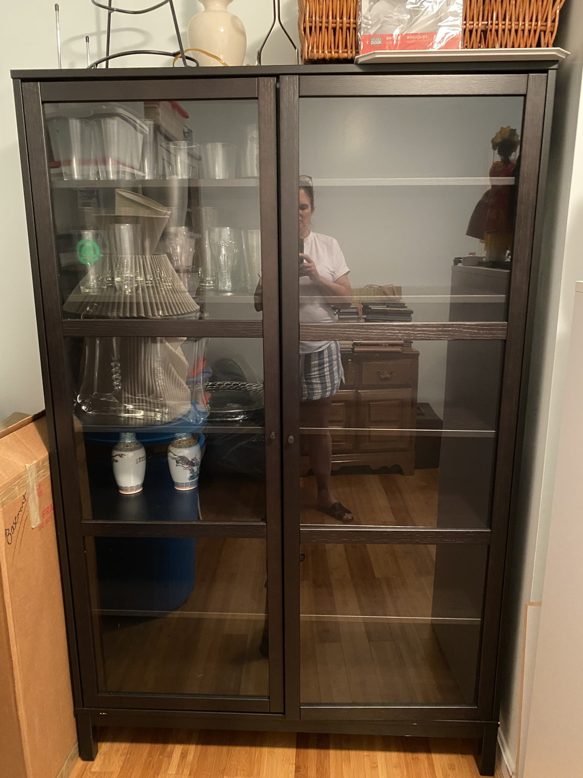 Dark Wood Curio Cabinet with Glass Doors