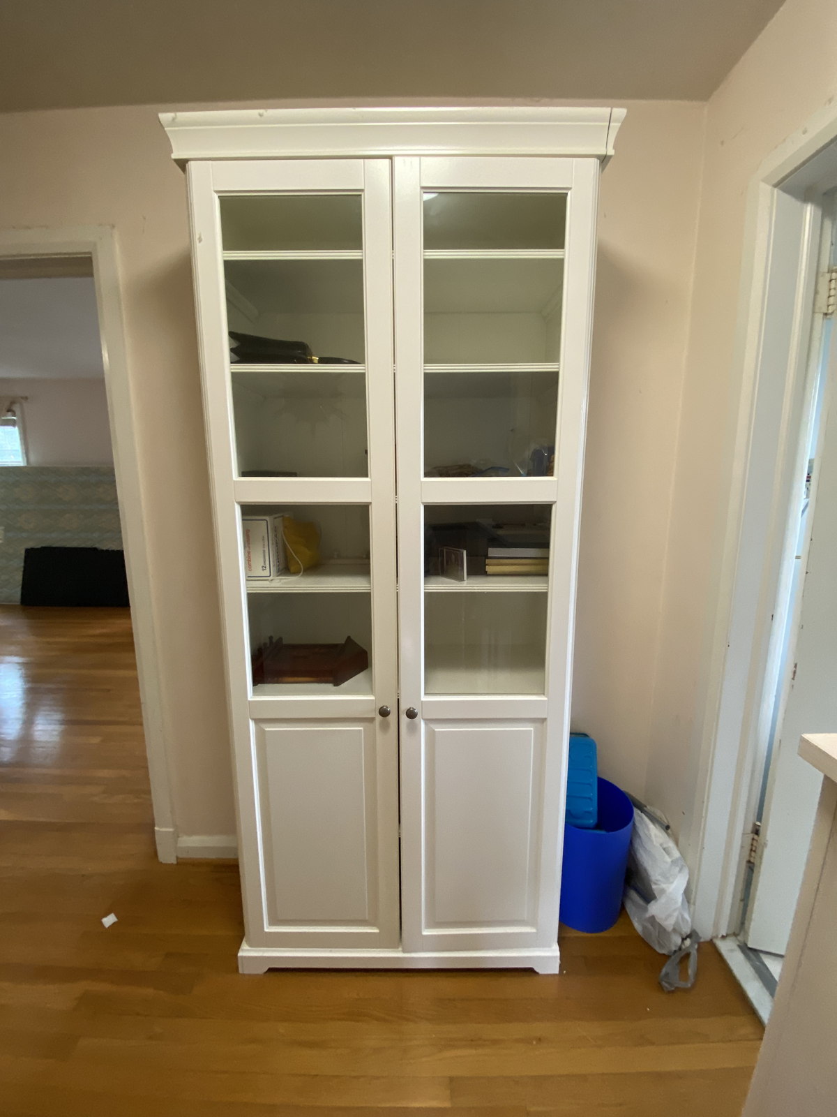 Tall White Curio Cabinet with Glass Doors