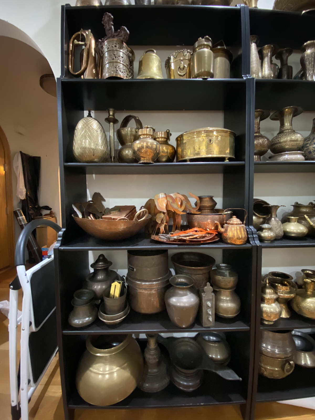 Large Collection of Antique Brass, Copper, and Metal Vessels