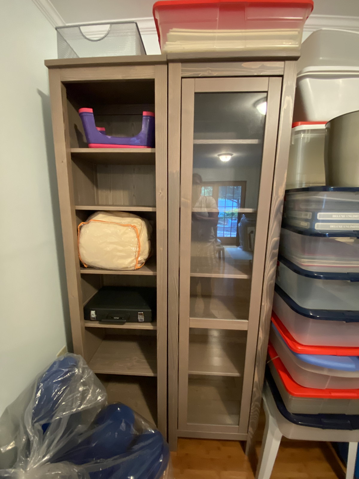 Gray Wood Curio Cabinet and Matching Bookshelf