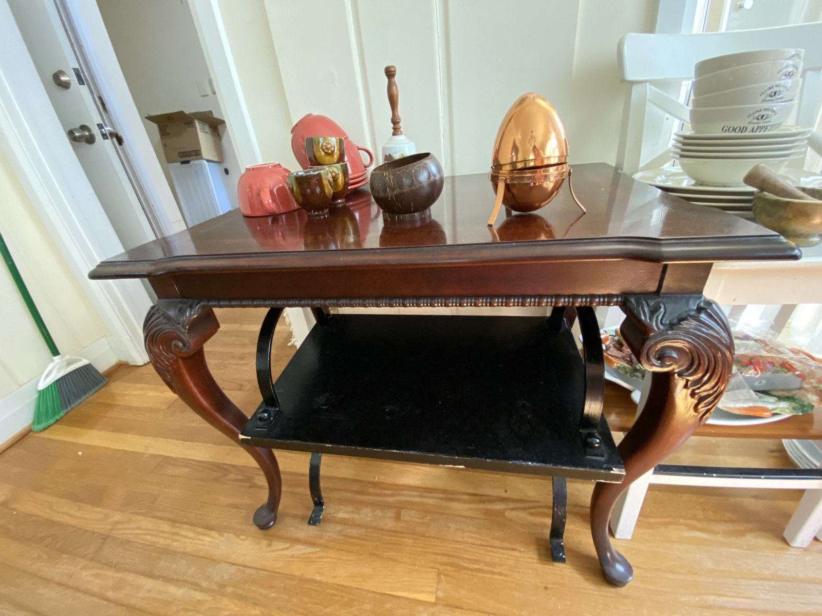 Ornate Mahogany Console Table with Lower Shelf