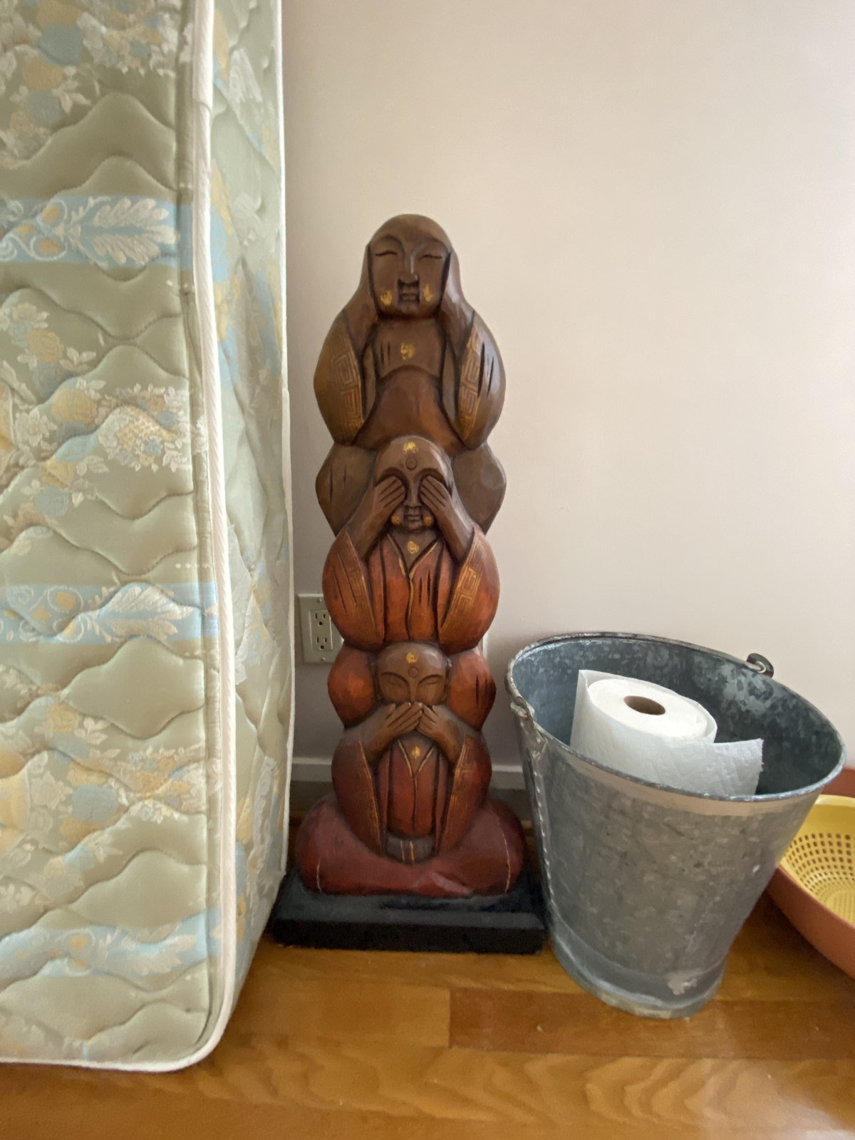 Stacked Three Wise Monkeys Wood Sculpture