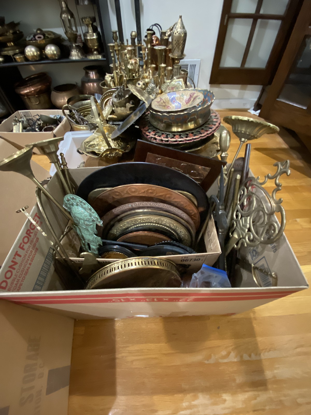 Large Box of Brass and Copper Plates
