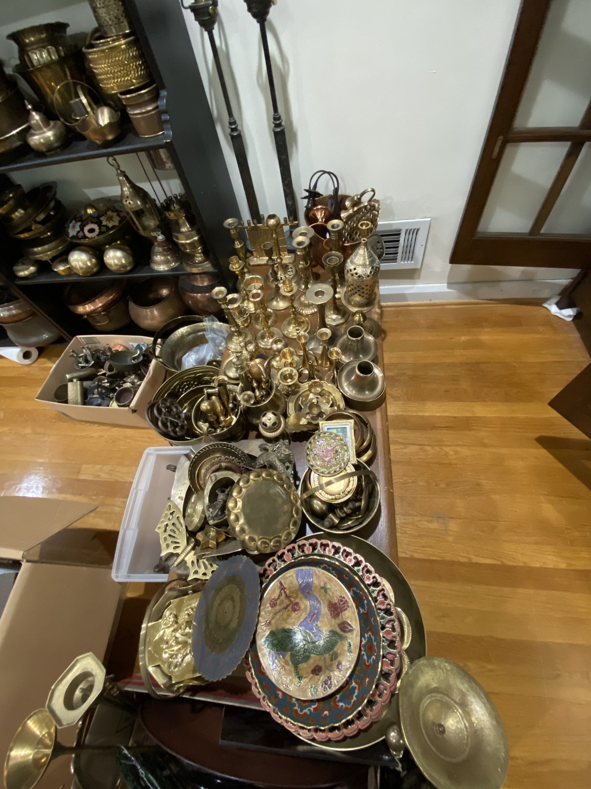 Large Brass Collection: Candlesticks, Trays, Decor