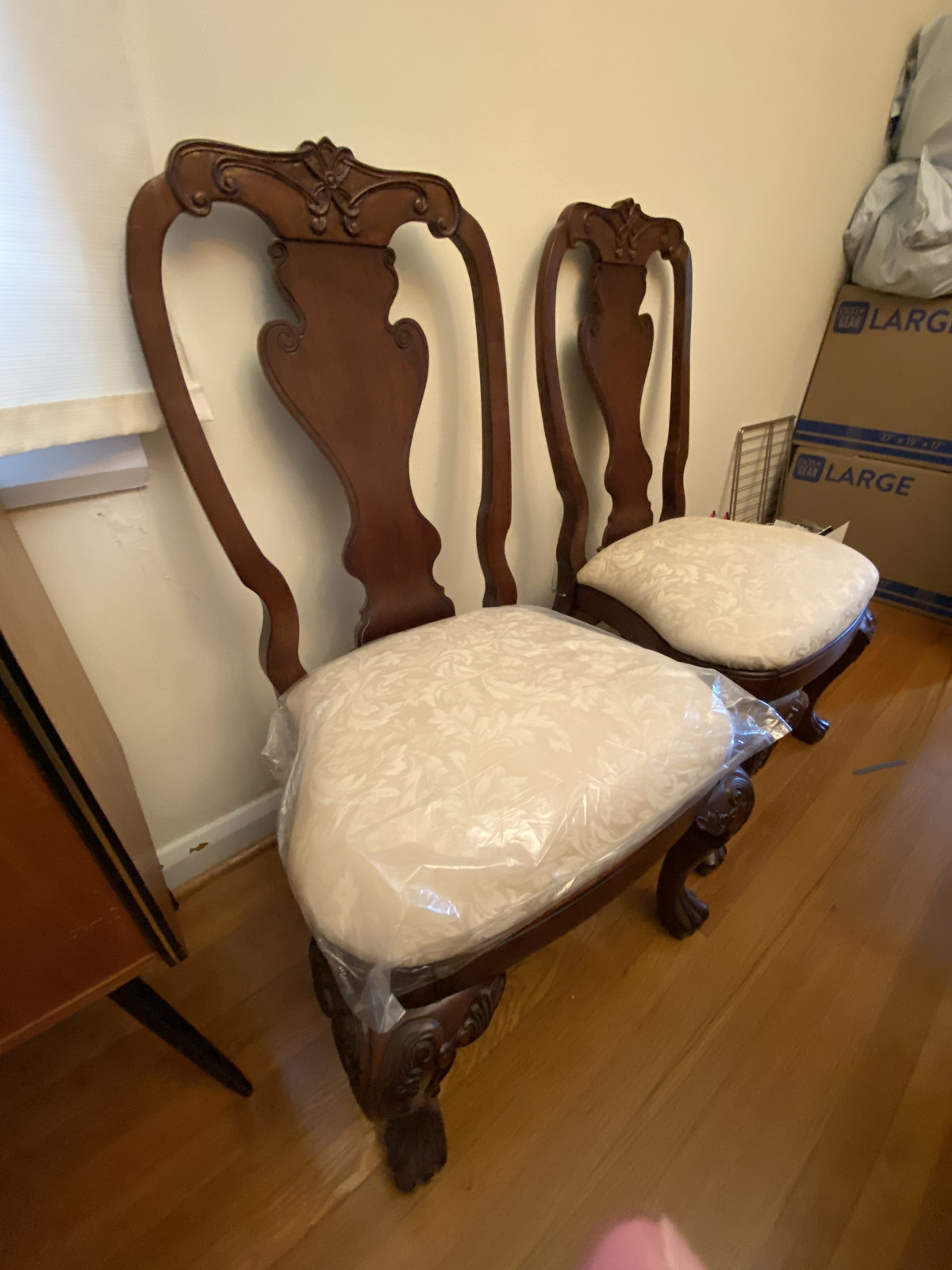 Queen Anne Style Carved Wood Dining Chairs